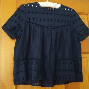 Zara trf Collection Dk Blue Cotton Eyelet Top S